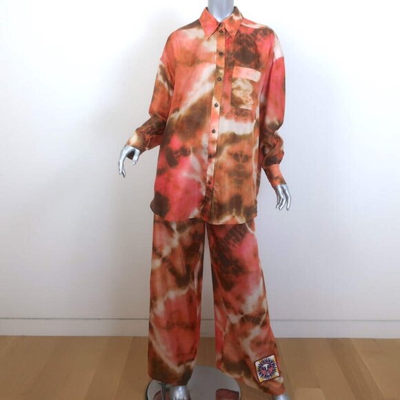 Zimmermann Pants - Zimmermann Vacay Tie Dye Shirt & Relaxed Pants Set Pink/Orange Silk Size 2 NEW